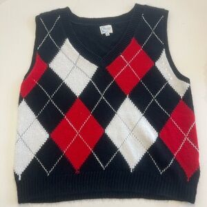 Blue Rain for Francesca’s Black Argyle Knit Sweater Vest Size S